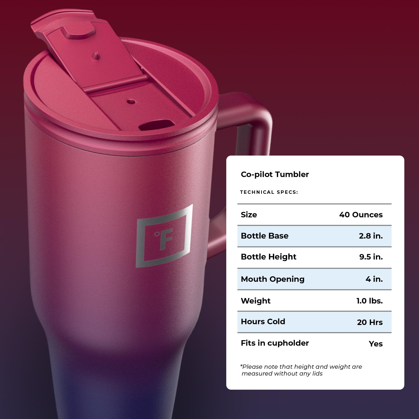 IRON °FLASK mug in a car trunk during road trip for travel-ready convenience