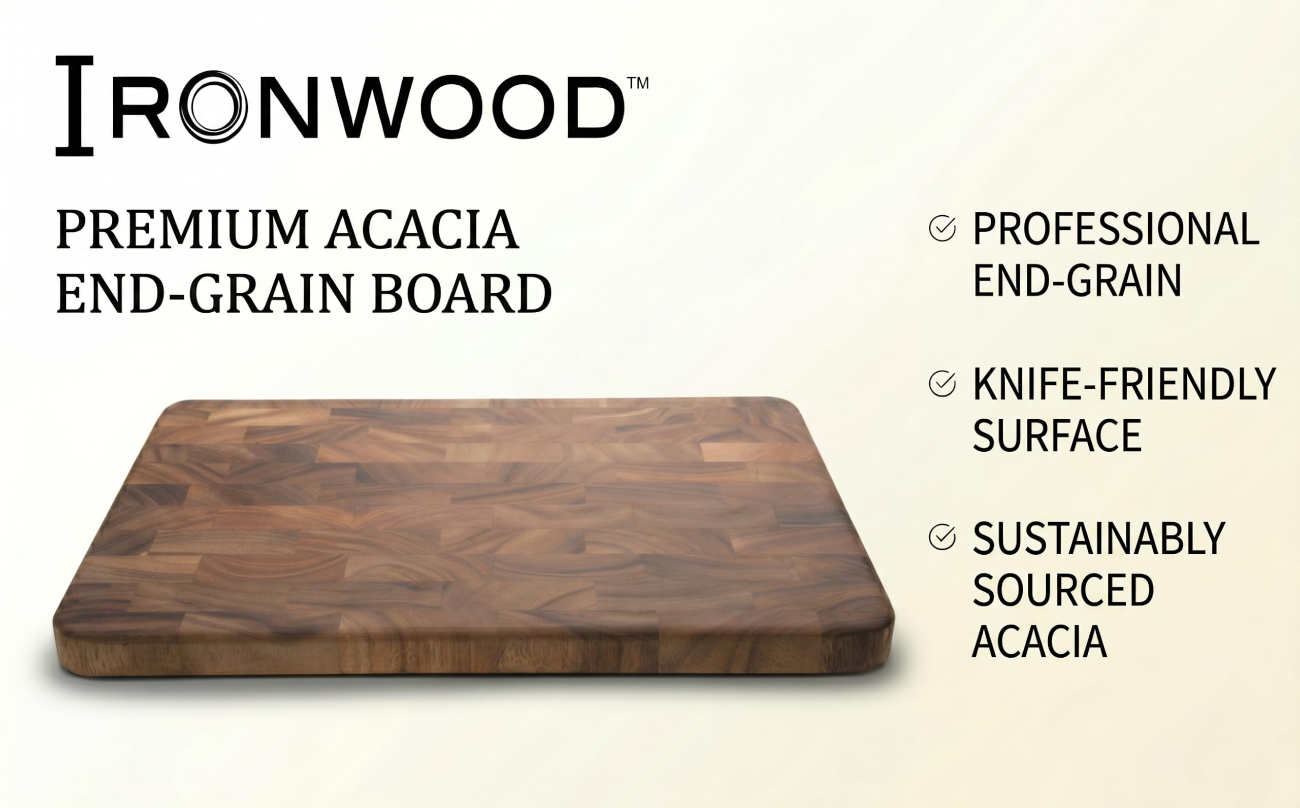 Ironwood Gourmet close-up of end-grain texture highlighting knife-friendly surface