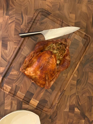 Ironwood Gourmet board stored upright to air dry evenly and prevent warping benefit