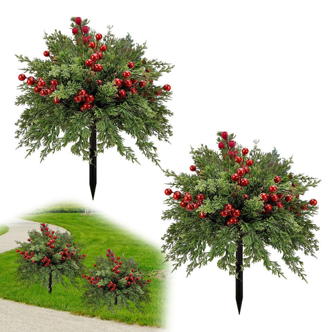 Irosiy front view of two topiary balls showing festive entryway impact