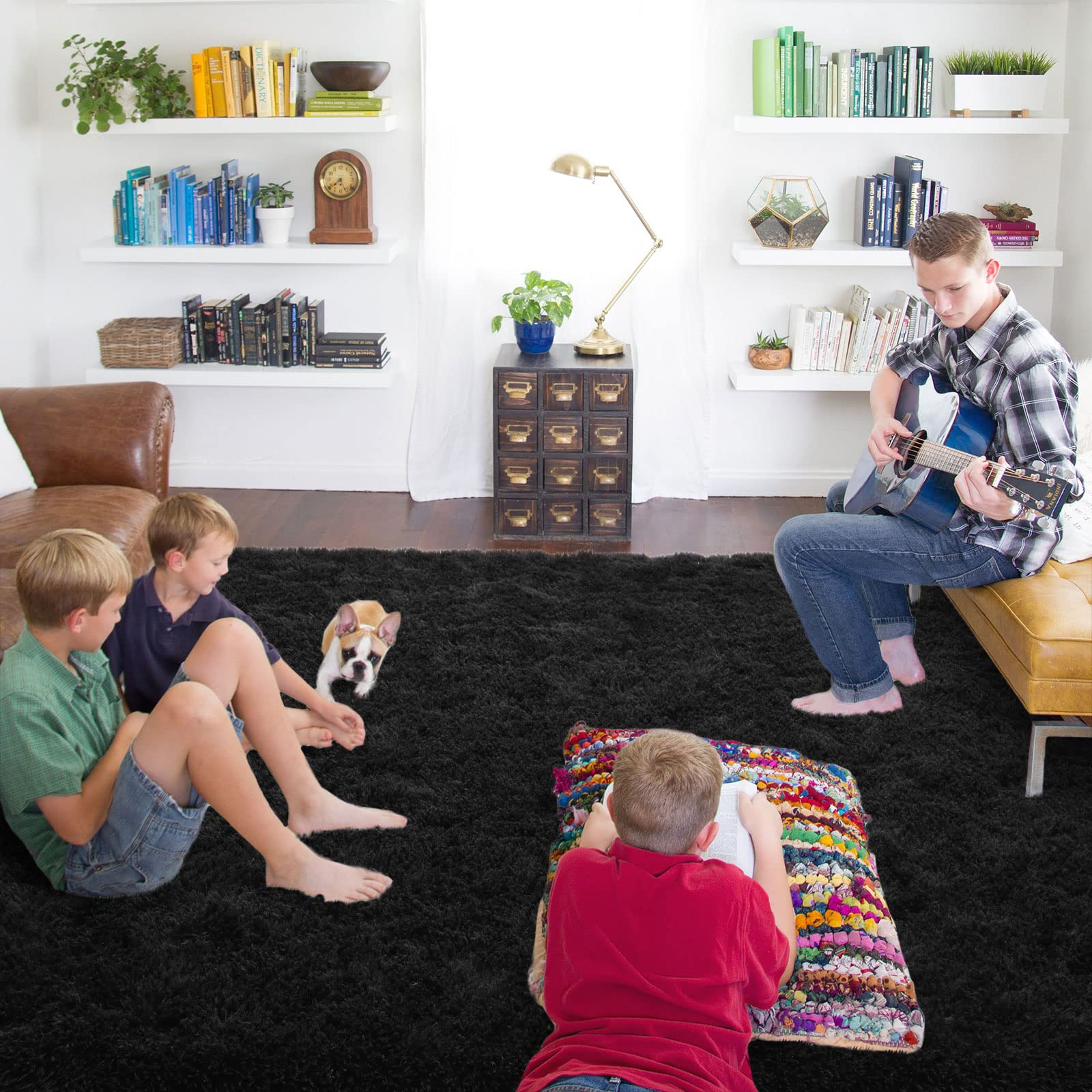 ISEAU rug styled in living room under coffee table adds cozy atmosphere