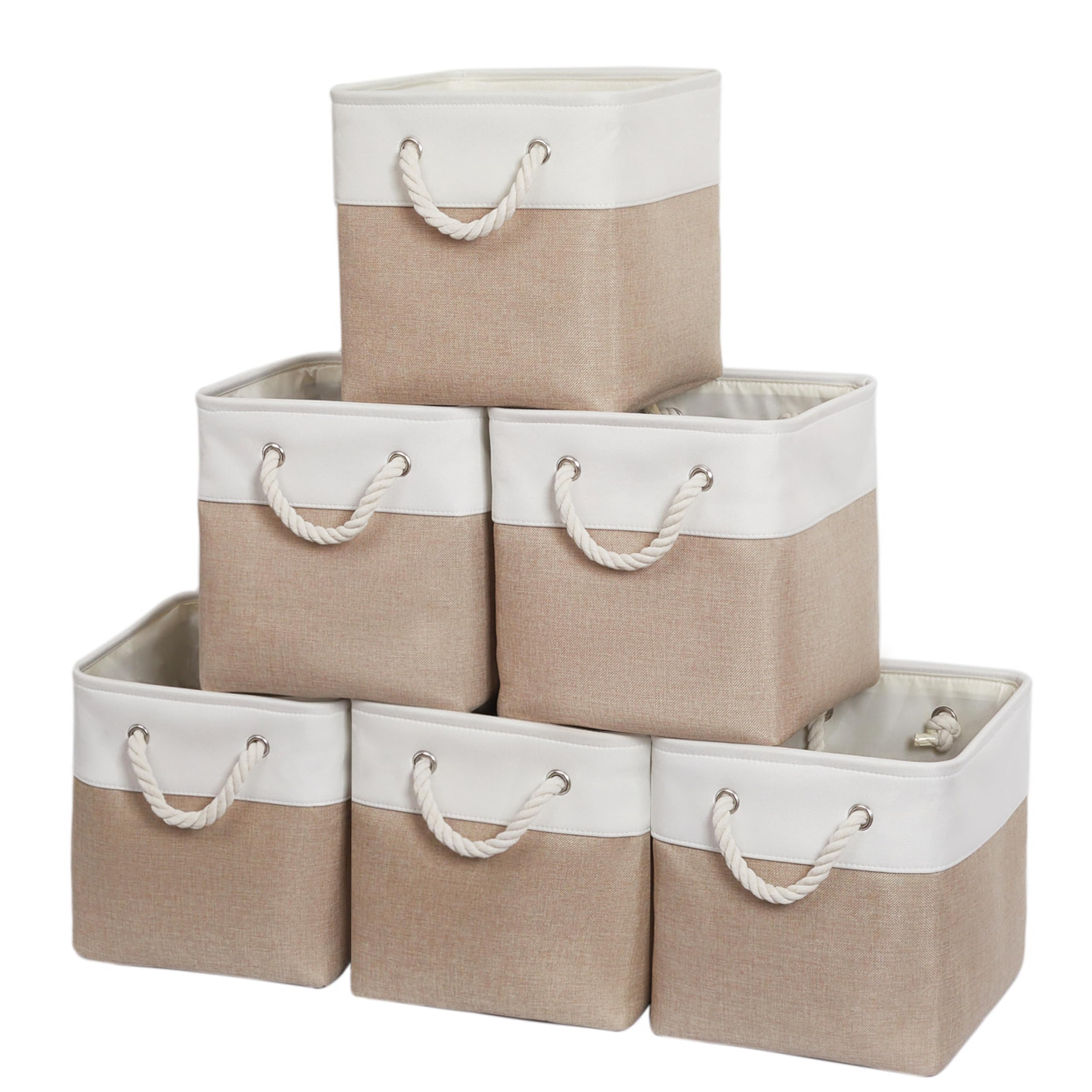 ISEMINGLA front view of six cube bins showing neat organized aesthetic and storage benefit