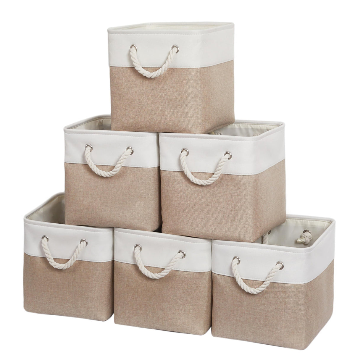 ISEMINGLA front view of six cube bins showing neat organized aesthetic and storage benefit