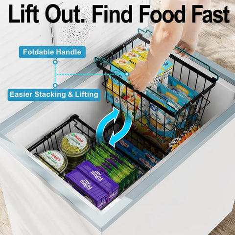 iSPECLE stacked baskets inside a chest freezer maximizing vertical storage and accessibility