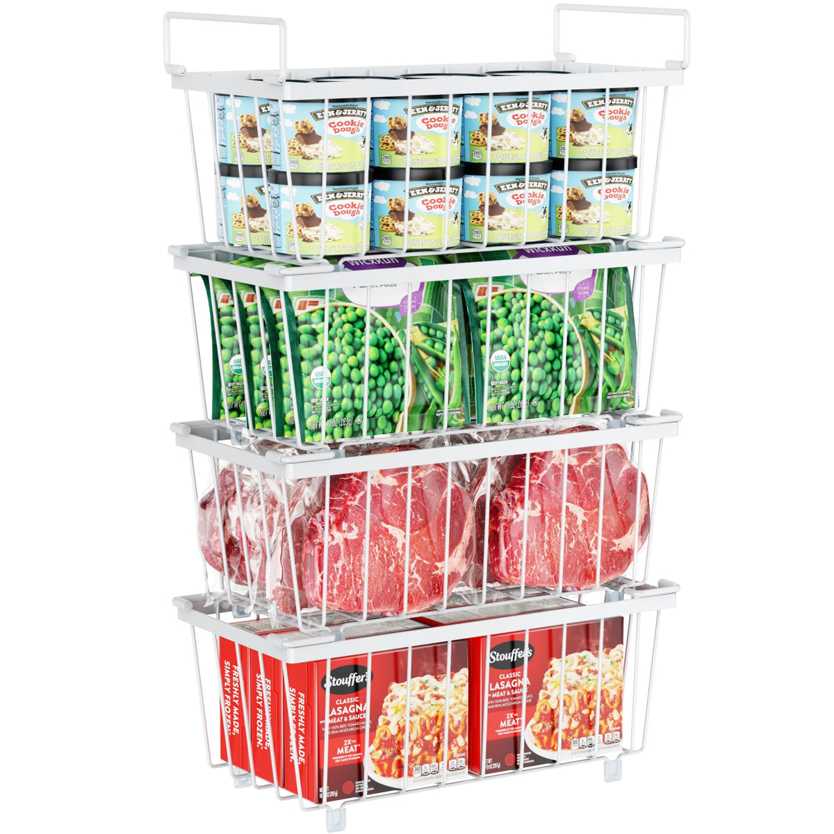 iSPECLE front view packed bin showing neat frozen food organization