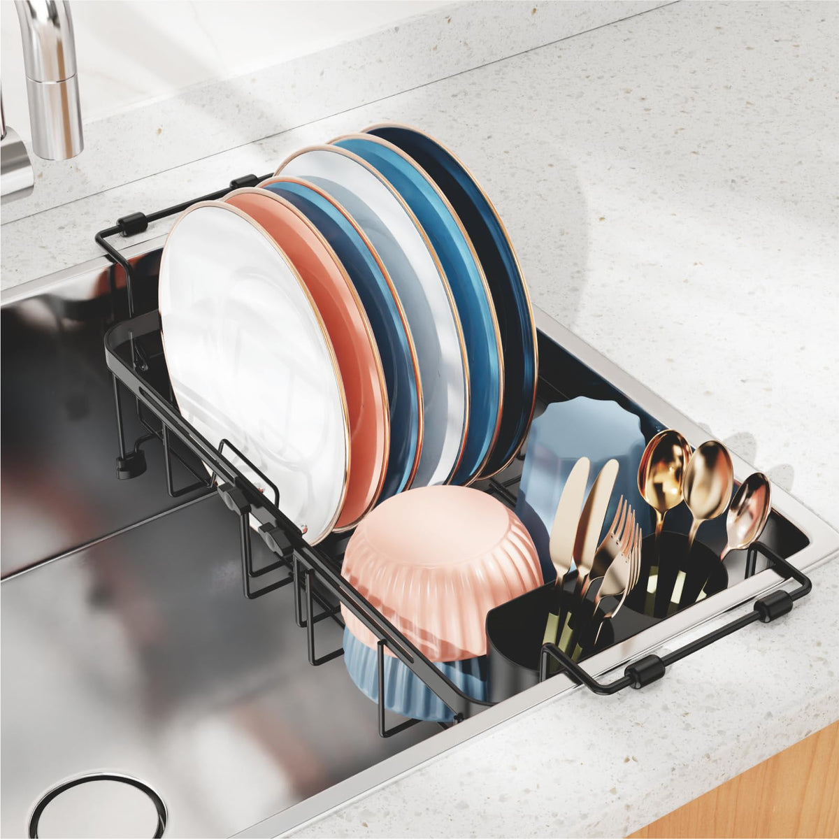 iSPECLE front view showing compact sink rack saving counter space