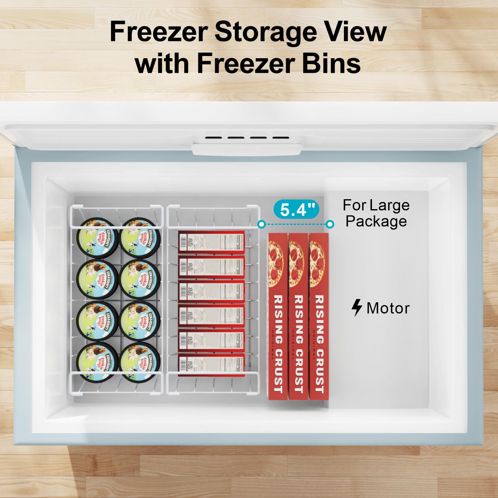 iSPECLE freezer open in kitchen showing tidy storage and time-saving benefit