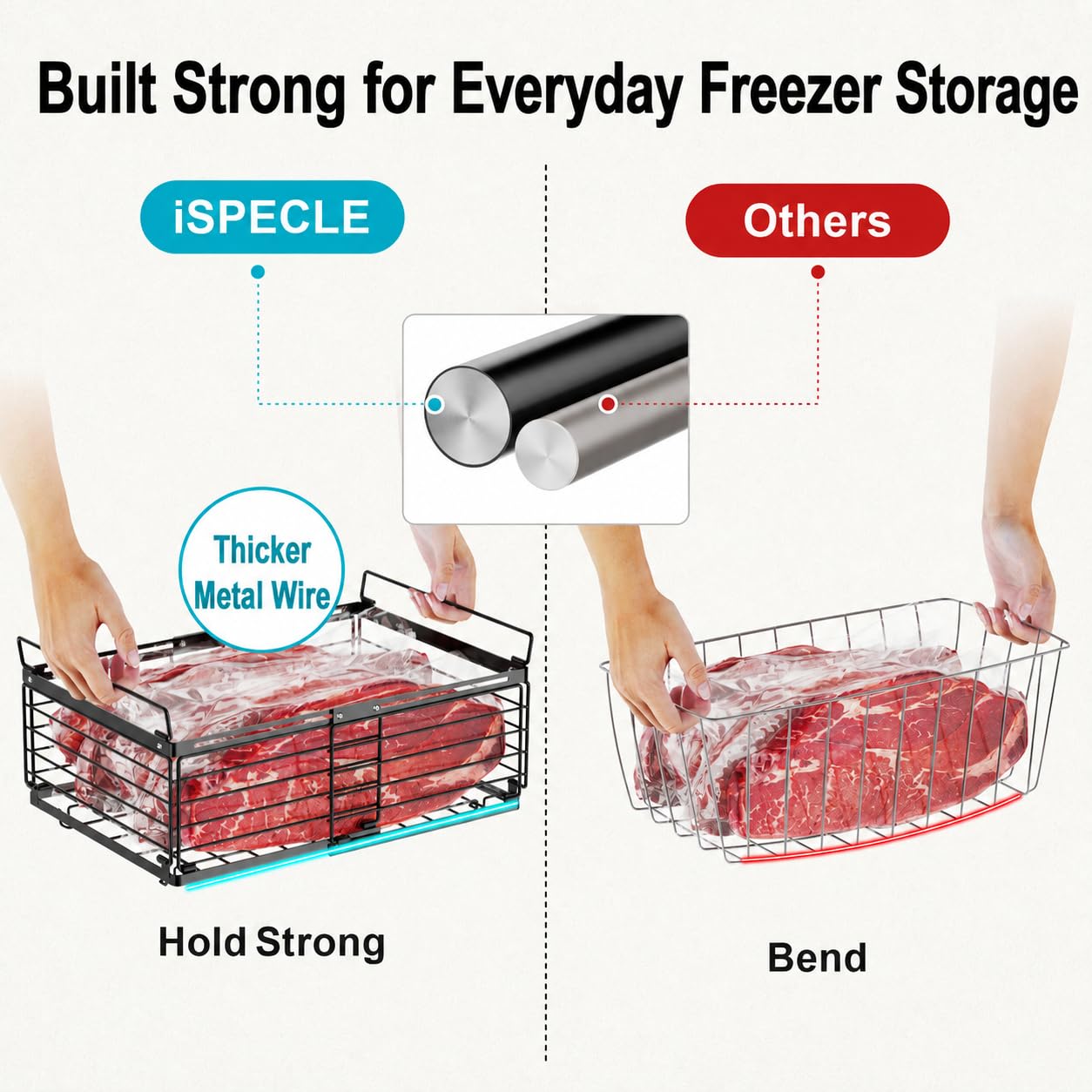 iSPECLE rubber feet under bin protecting freezer surface from scratches