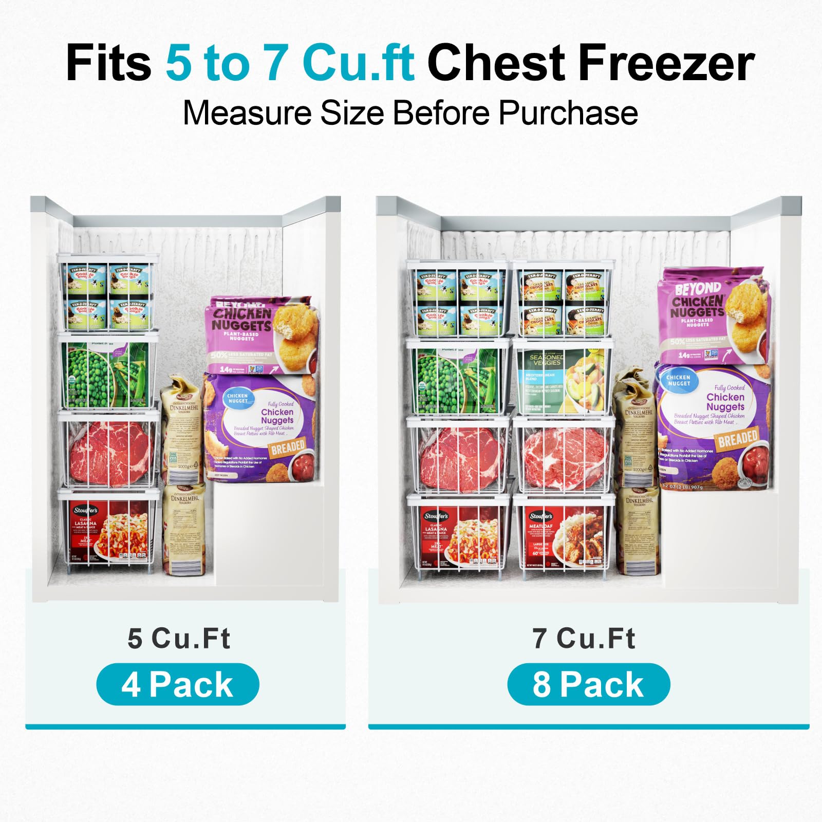 iSPECLE stacked bins inside freezer maximizing vertical storage
