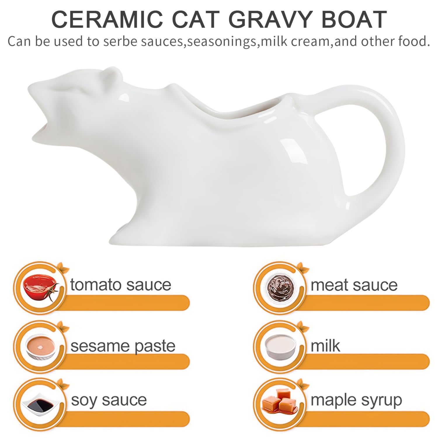 ISTOOLL cat gravy boat close-up of tapered spout for drip-free sauce control