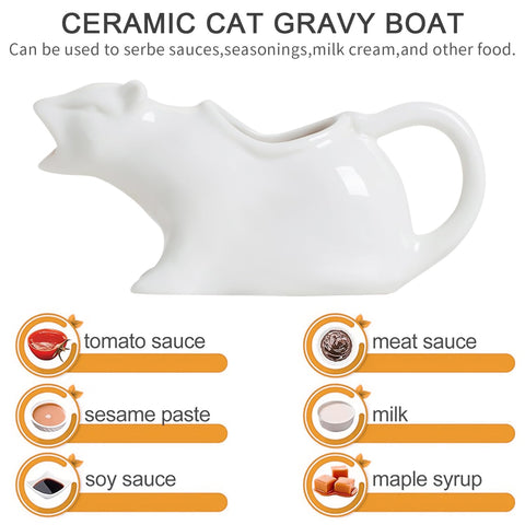 ISTOOLL cat gravy boat close-up of tapered spout for drip-free sauce control