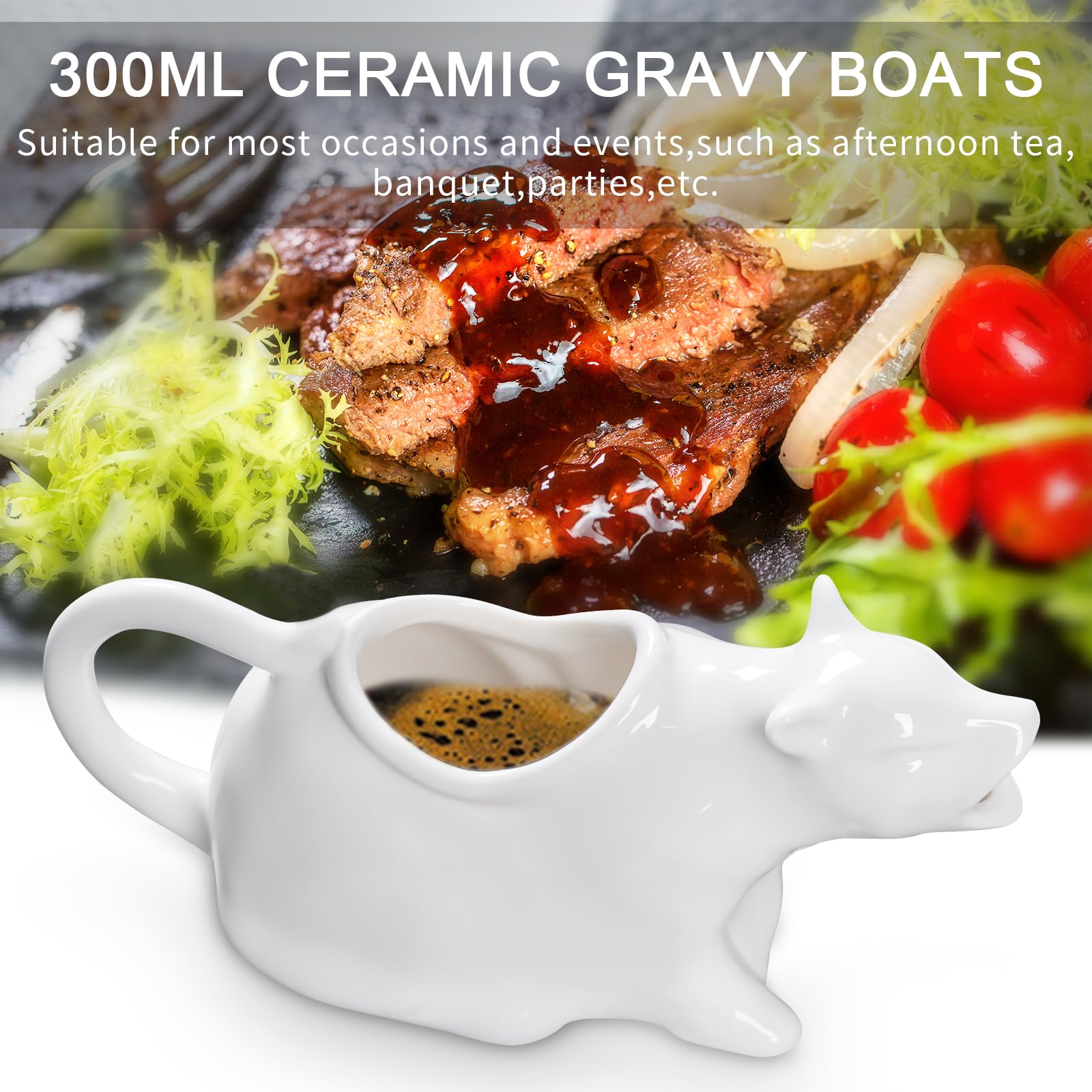 ISTOOLL cat gravy boat side profile showing ergonomic handle for steady pouring