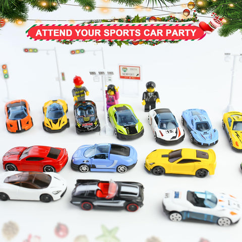 ISTOOLL sixteen colorful miniature cars arranged to showcase variety and pretend play
