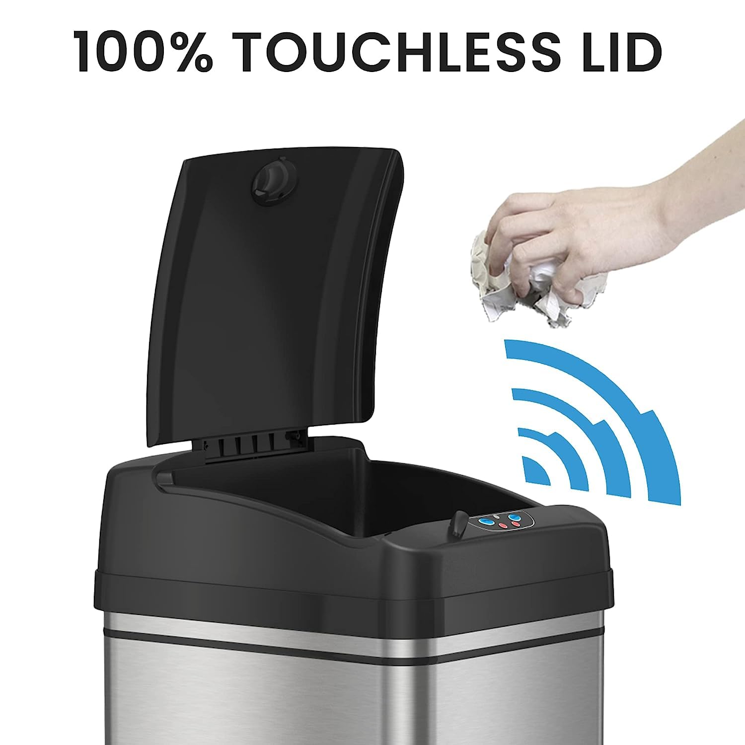 iTouchless AbsorbX odor filter closeup highlighting carbon filter that reduces smells for fresher home air