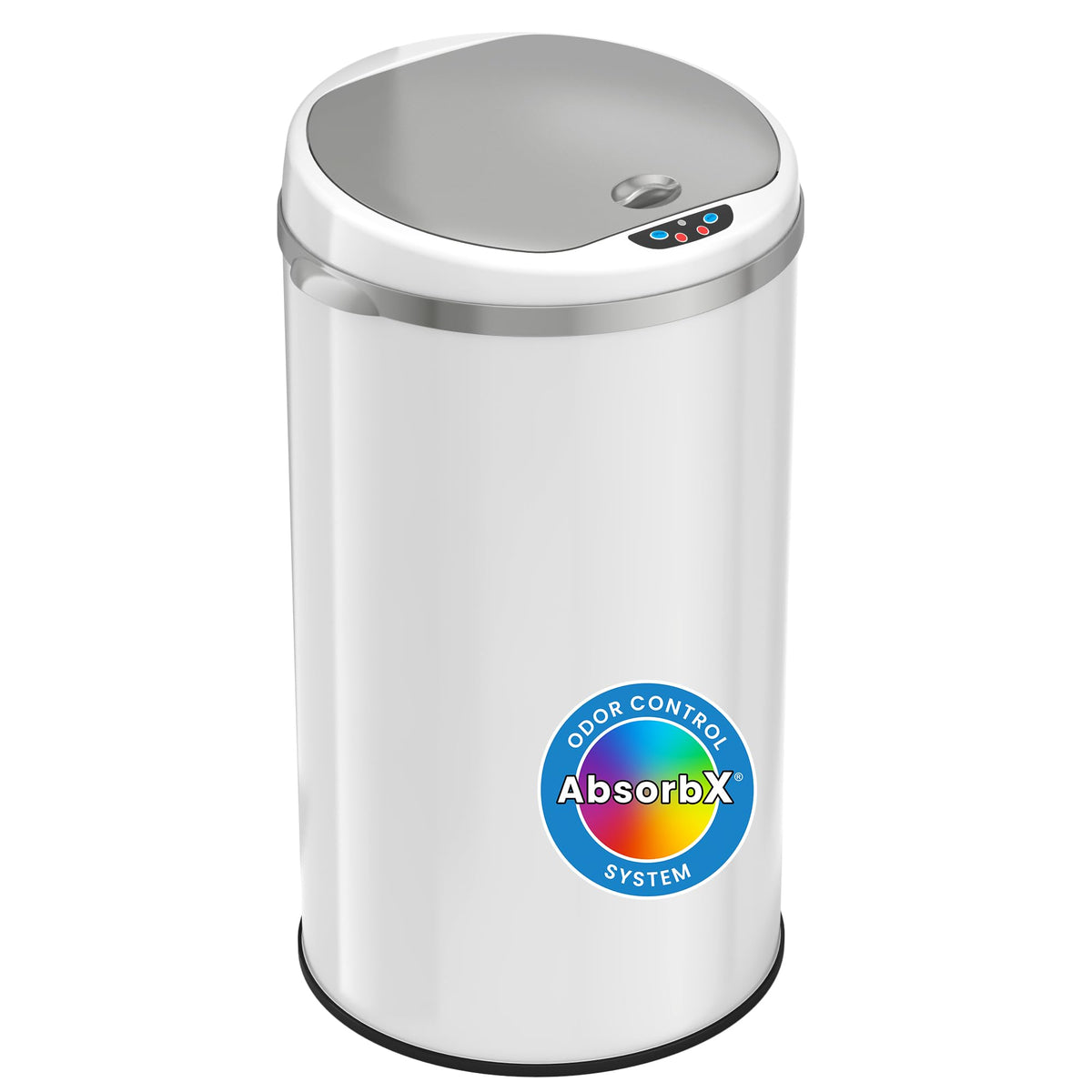iTouchless front view white stainless steel showing sleek finish and hygienic benefit