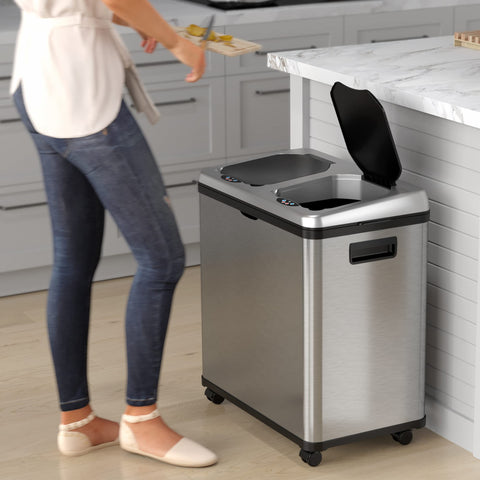 iTouchless removable inner buckets displayed for easy emptying benefit