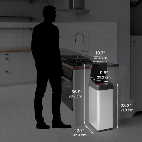 iTouchless in kitchen corner demonstrating rectangular fit and neat footprint