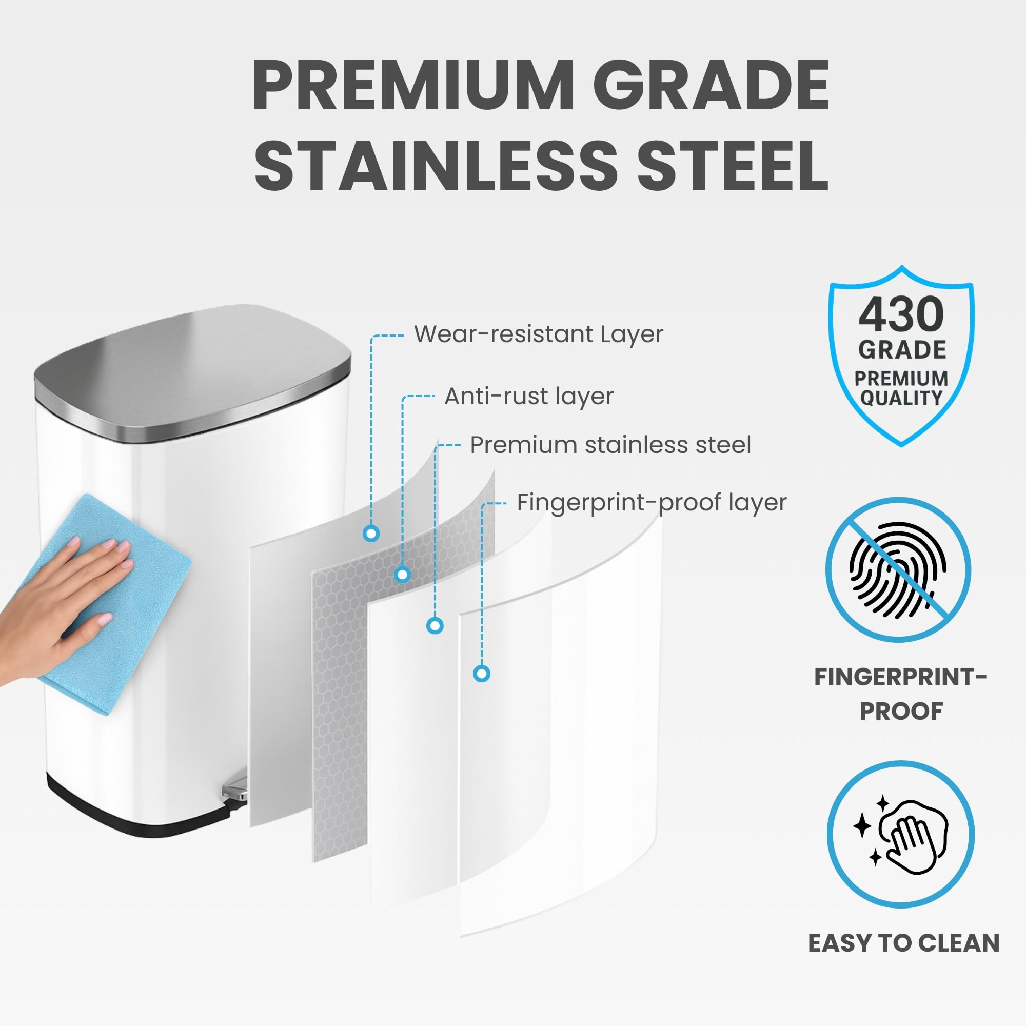 iTouchless trash can in kitchen setting showing minimalist decor and tidy convenience