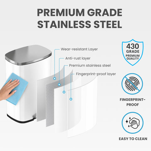 iTouchless trash can in kitchen setting showing minimalist decor and tidy convenience