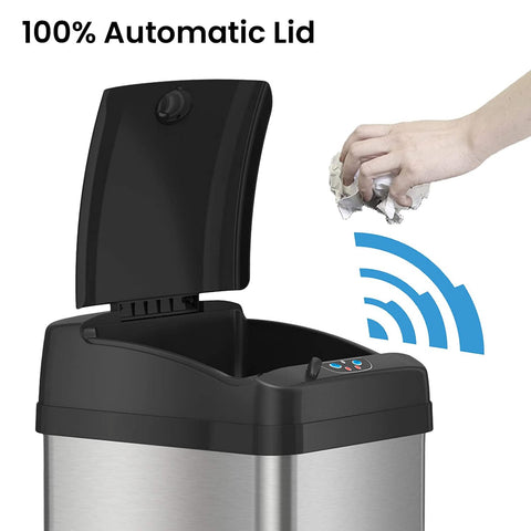 iTouchless lid open demonstrating sensor activation for hygienic hands-free use