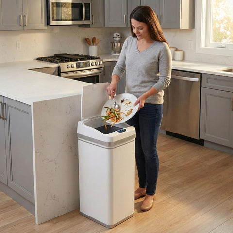 iTouchless lid open sensor activation demonstrating hands-free convenience and quick access
