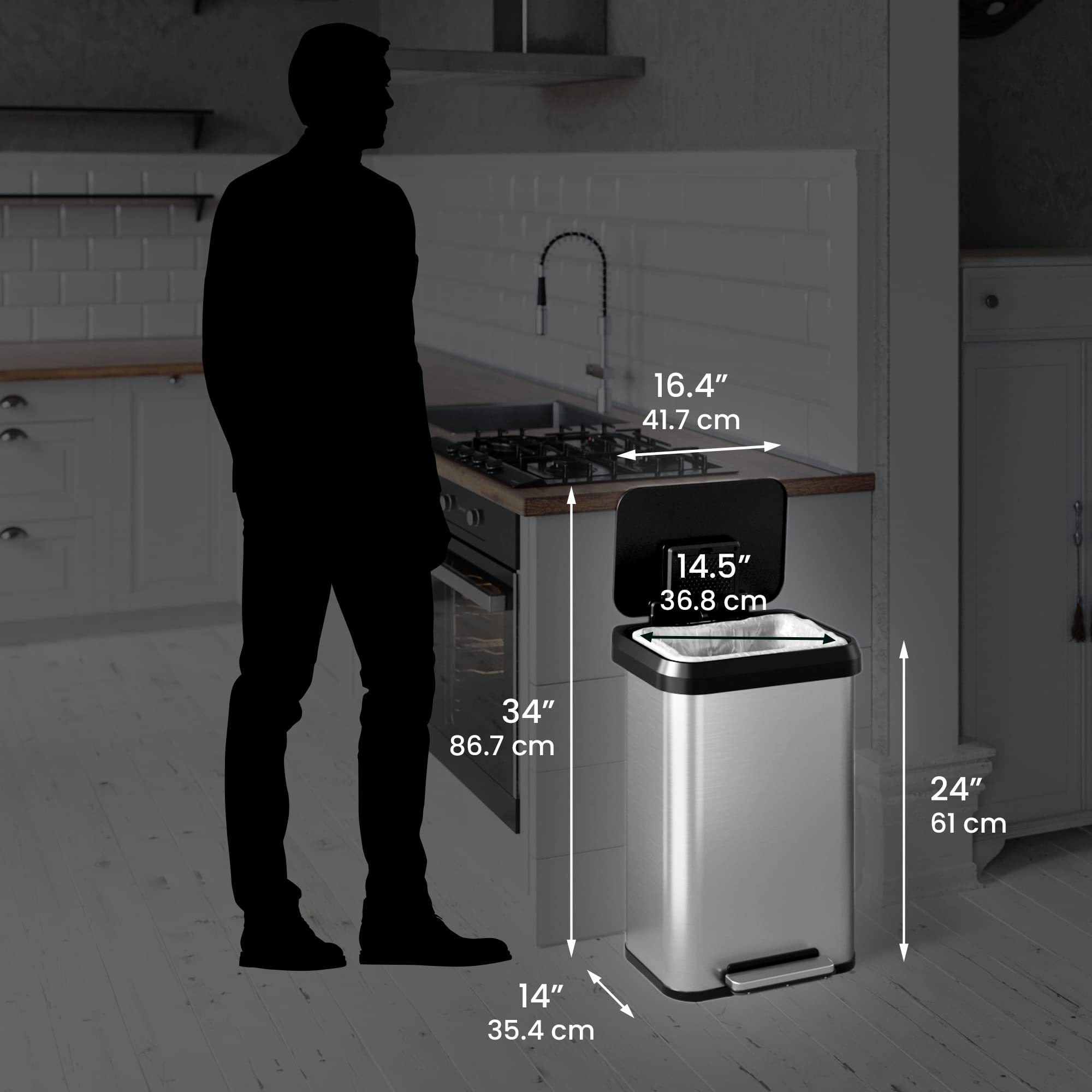 iTouchless in kitchen lifestyle setting offering compact footprint and modern style