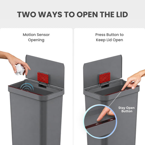 iTouchless open wide mouth demonstrating large opening for bulky waste