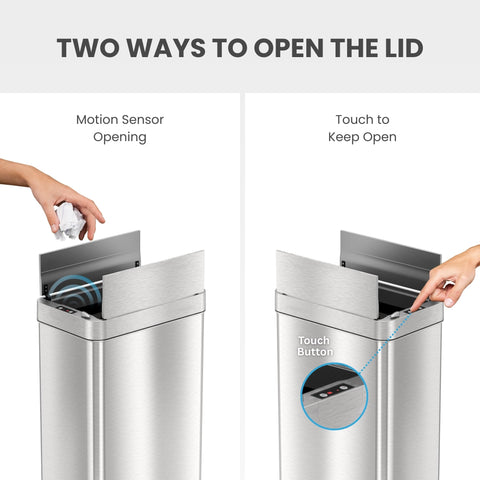 iTouchless wings-lid opening in a kitchen demonstrating hands-free convenience