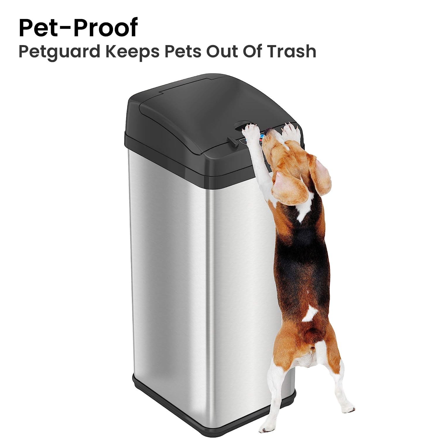 iTouchless PetGuard lock detail demonstrating secure lid keeps pets out