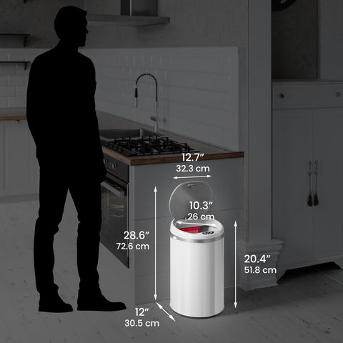 iTouchless size comparison with chair showing compact footprint and space-saving benefit