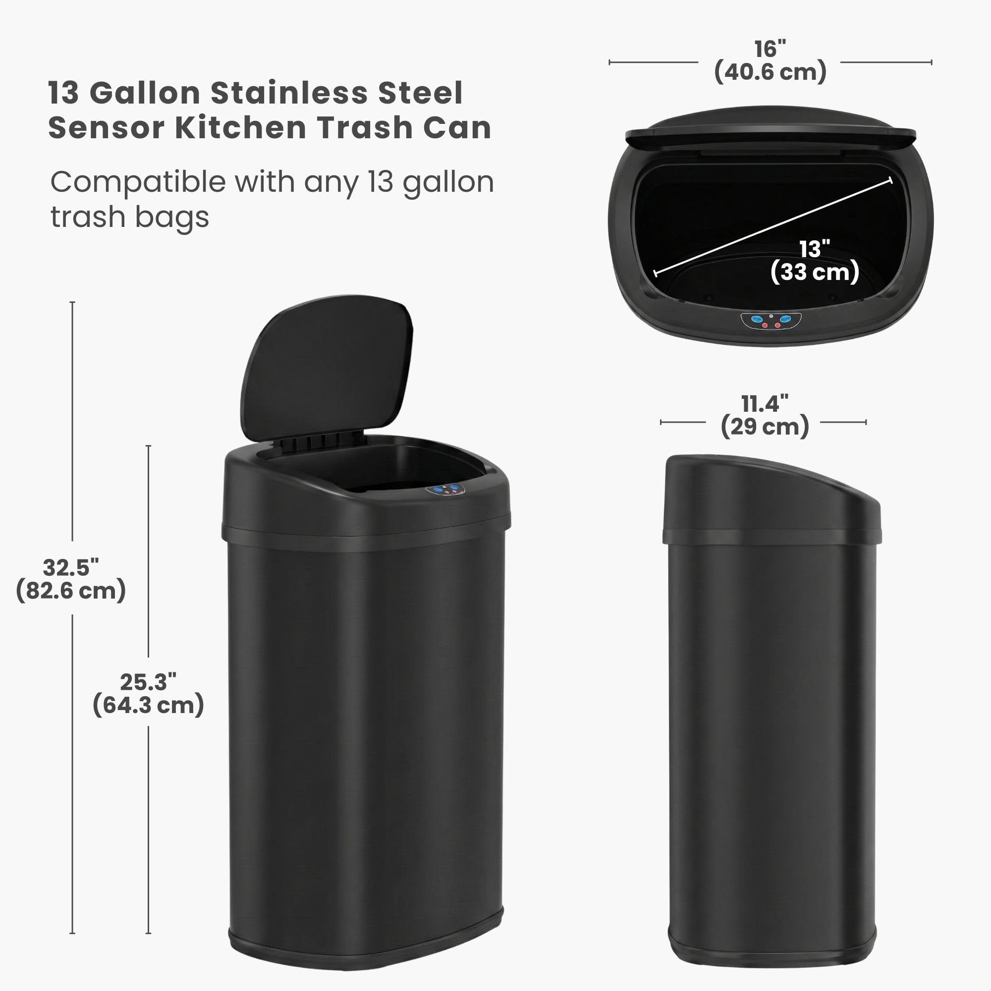 iTouchless next to kitchen counter showing true 13-gallon capacity benefit