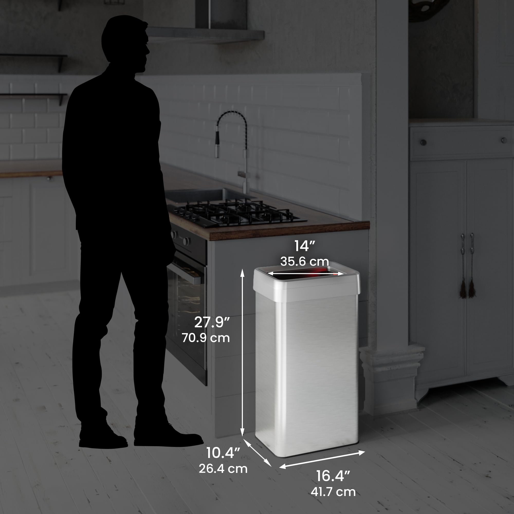 iTouchless next to counter size comparison demonstrating space saving
