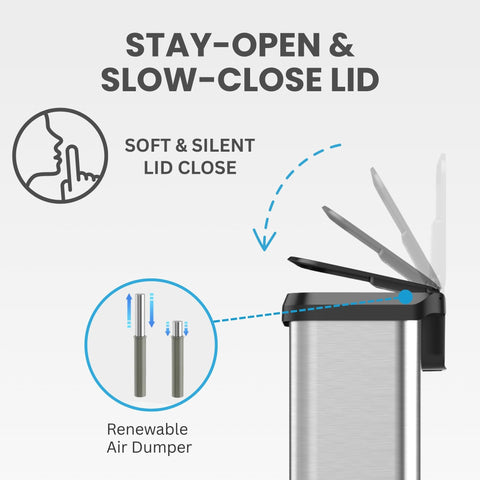 iTouchless soft-close lid in motion demonstrating quiet, controlled closing benefit