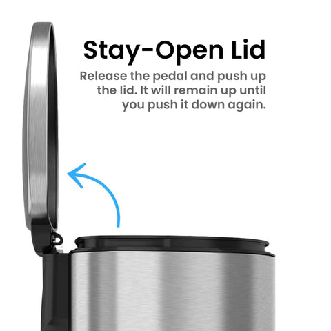 iTouchless SoftStep steel pedal close-up highlighting durable construction and easy press operation