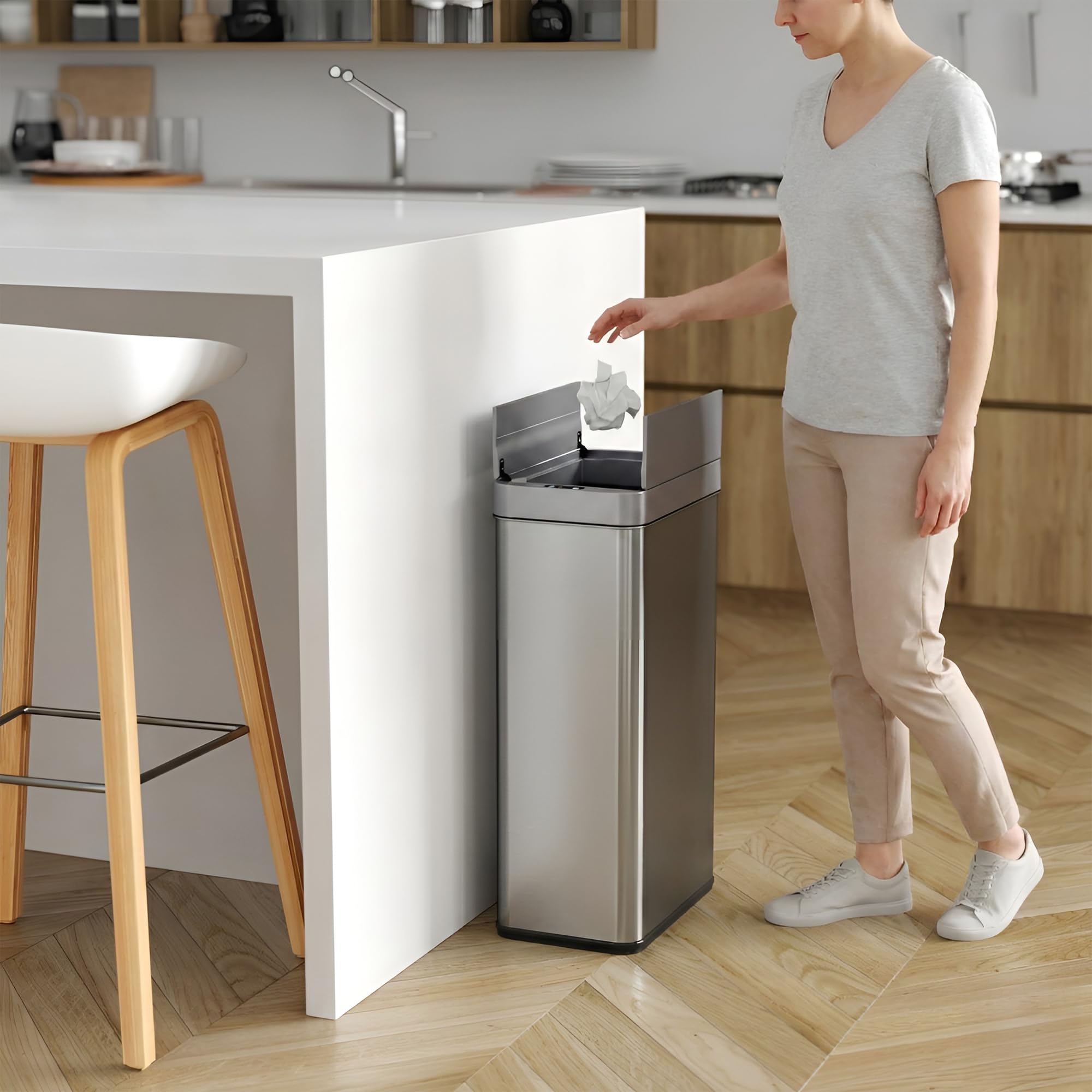 iTouchless stainless steel texture close-up highlighting durable, stain-resistant finish