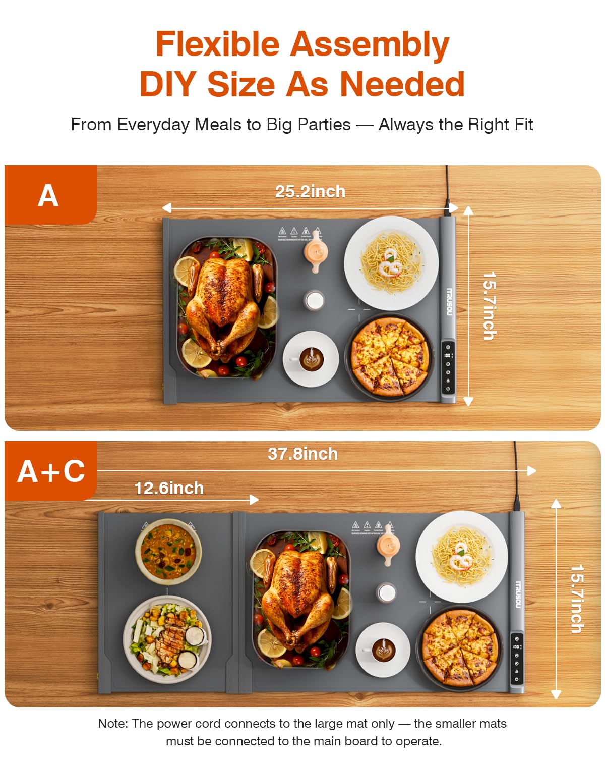 itrusou warming mat in use at buffet keeping multiple dishes warm for serving