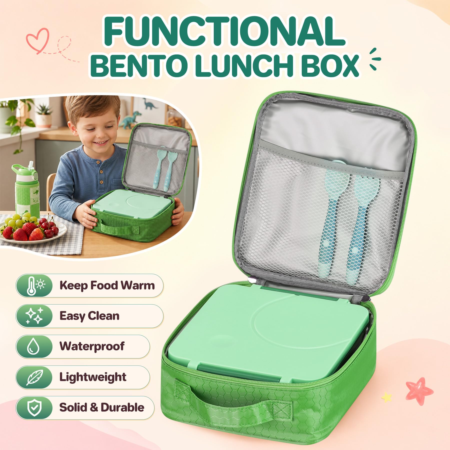 Itslife bento in 4-compartment layout keeping foods separated