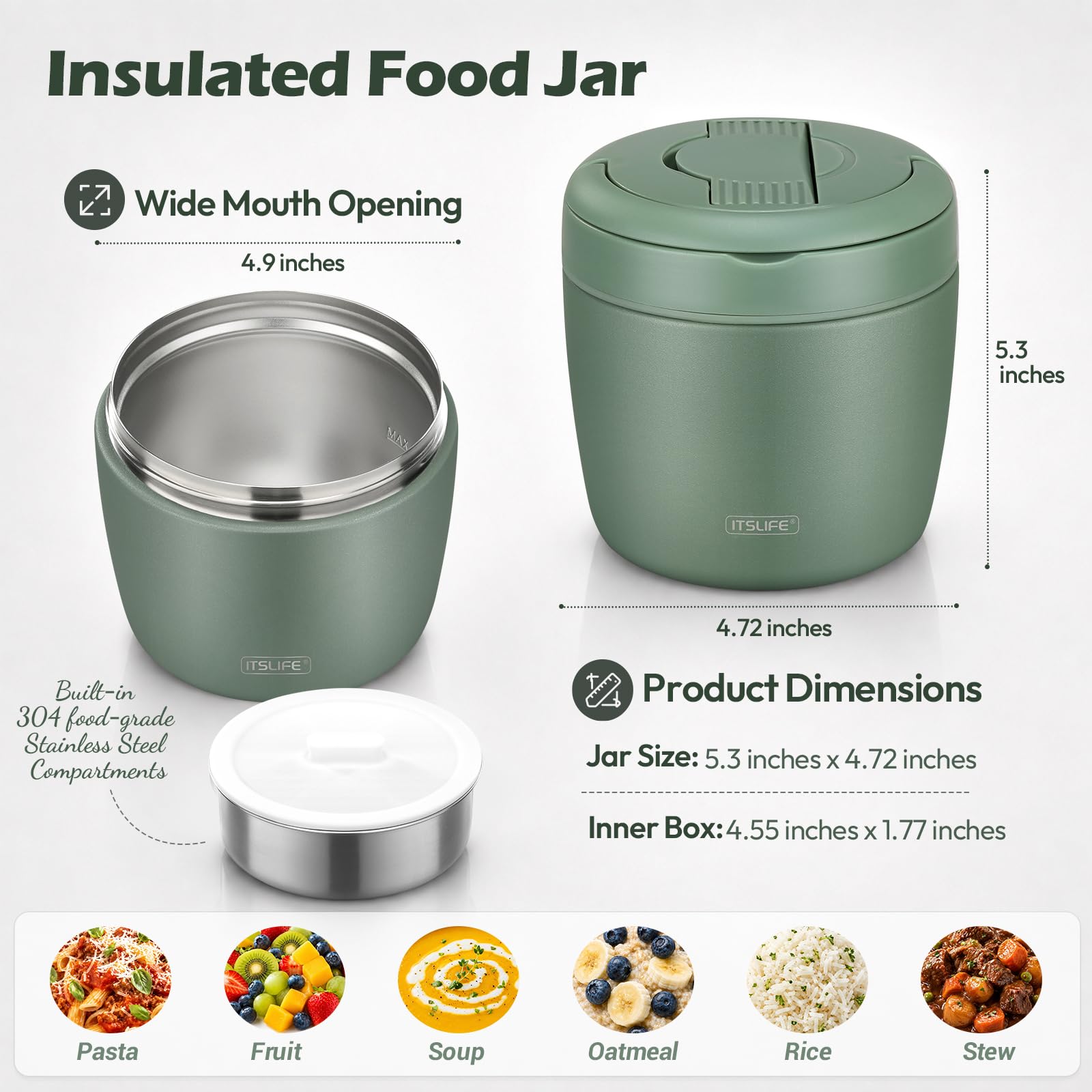 Itslife close-up of dual compartments and silica-gel cover, keeps foods separate