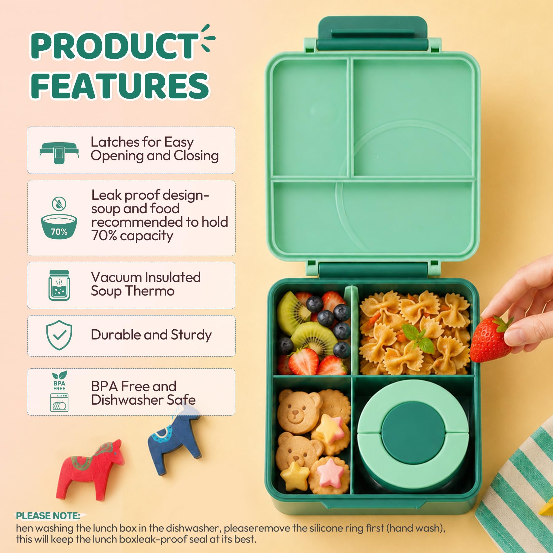 Itslife insulated lunch bag open with bento inside for easy transport