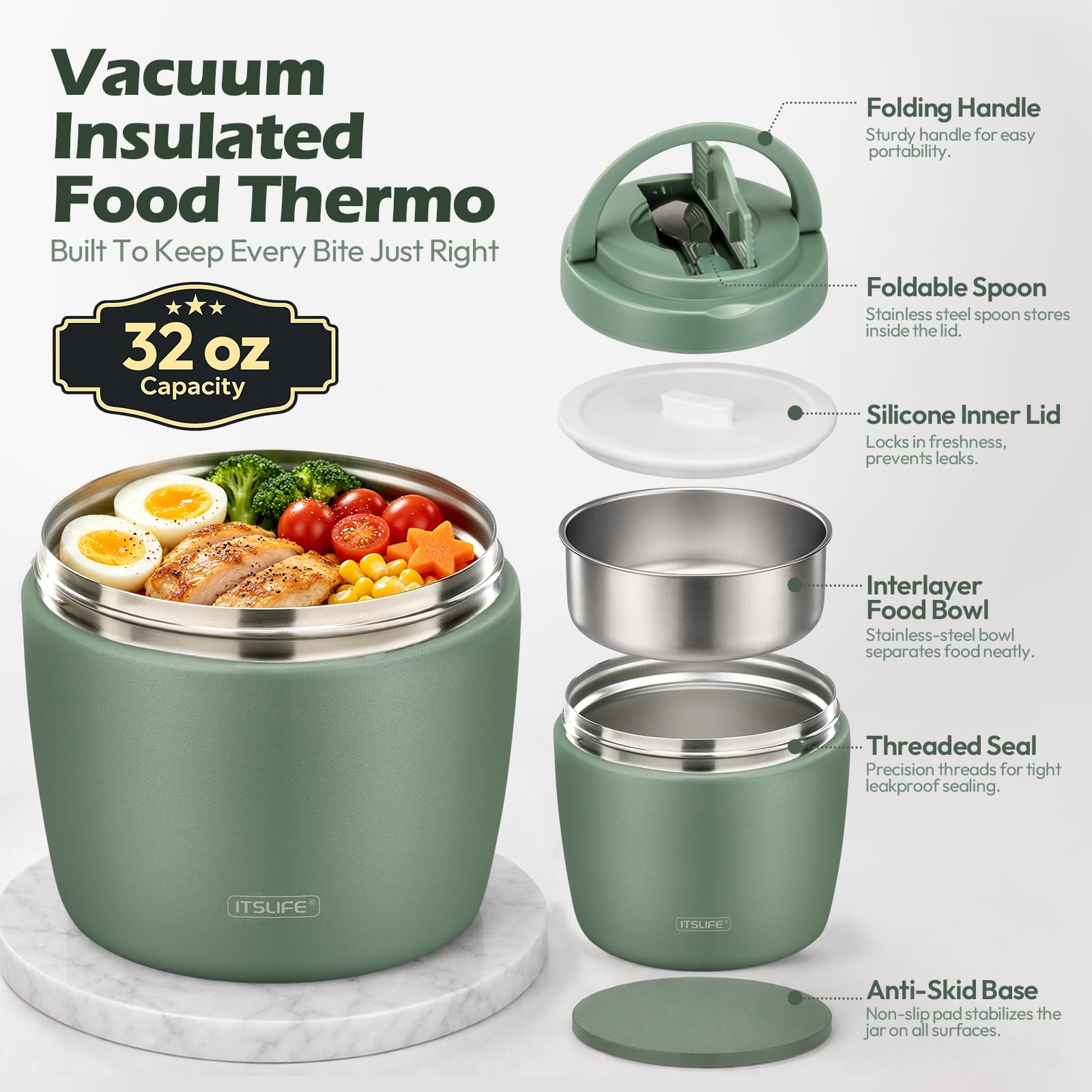 Itslife wide mouth top view with soup inside, easy filling and eating