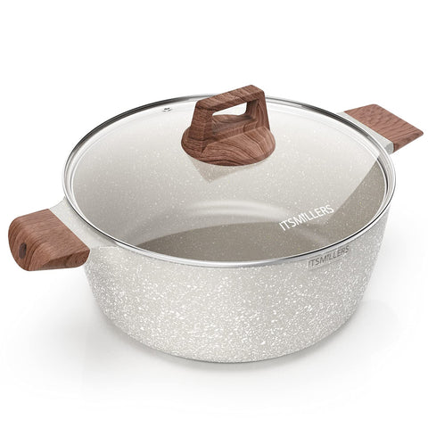 ITSMILLERS front view of 6qt pot showing sleek ceramic finish and lid for elegant cooking