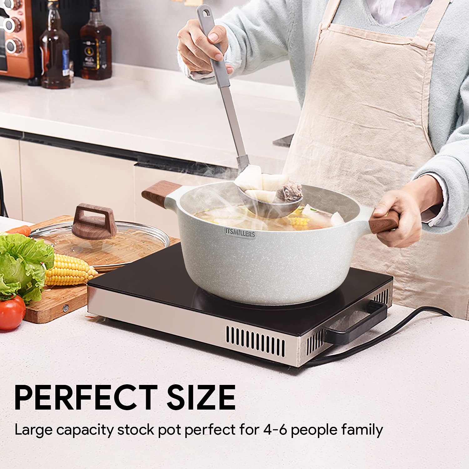 ITSMILLERS 6-quart pot beside measuring jug to show true size and serving capacity