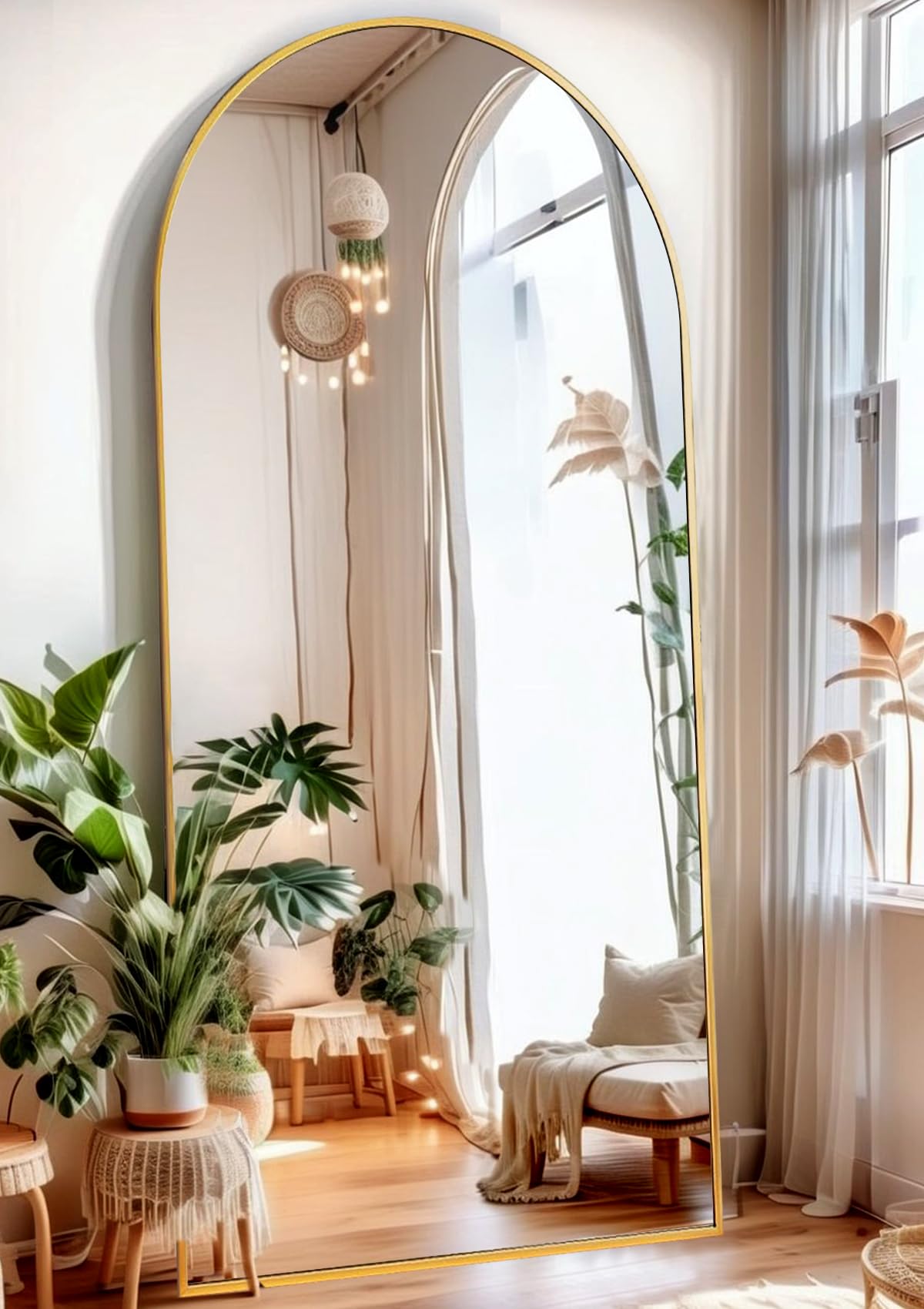 ITSRG gold arched full-length mirror front view shows elegant reflection benefit