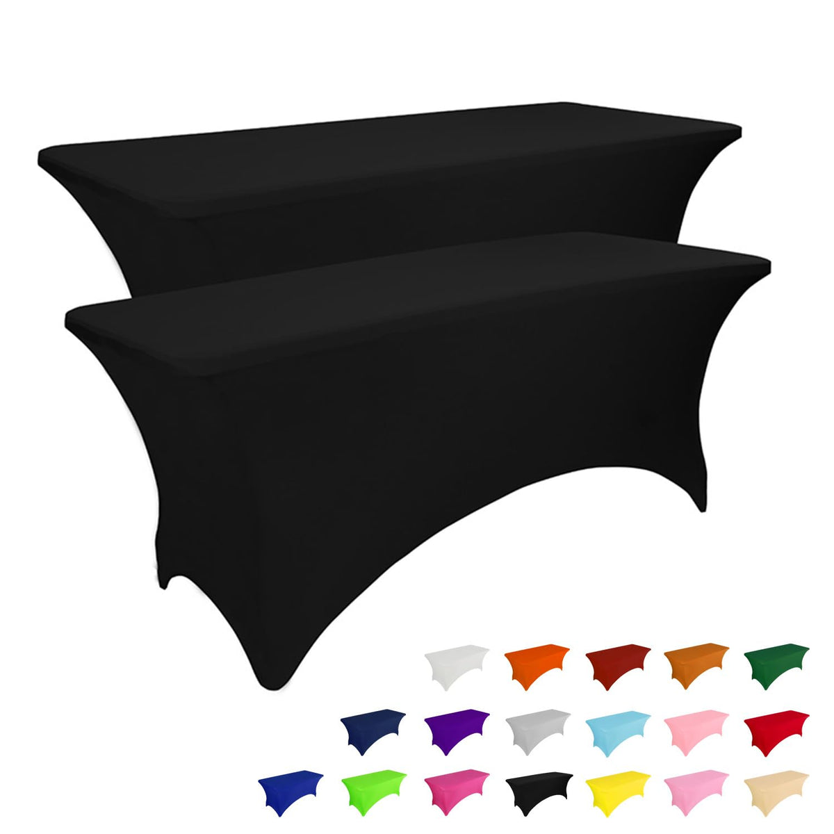 IVAPUPU front view of fitted 8ft black table cloth showing smooth finish and professional look