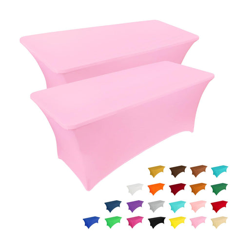 IVAPUPU front view of two 6ft pink fitted table covers, polished presentation
