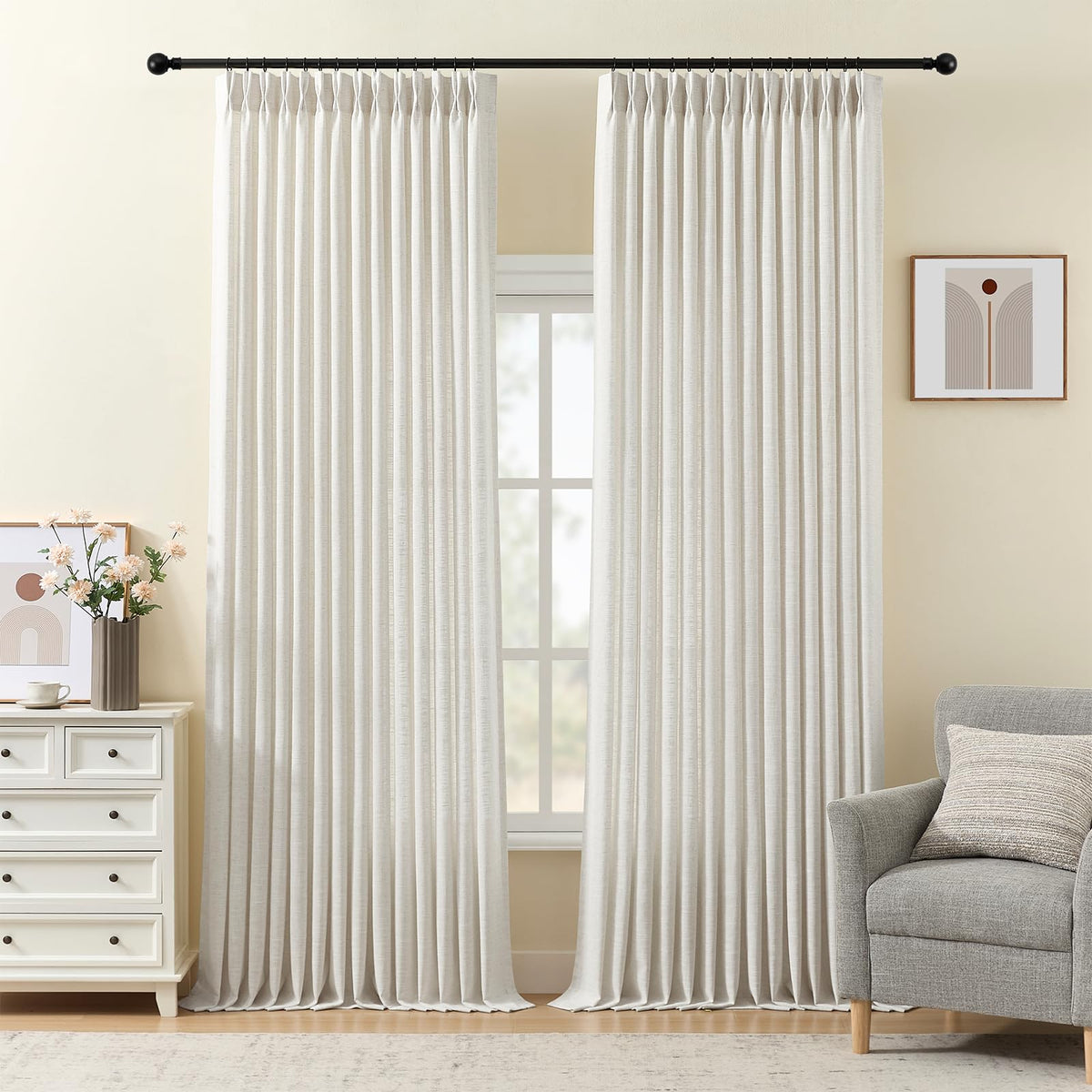 IVAPUPU front view showing pinch pleated curtains and polished look