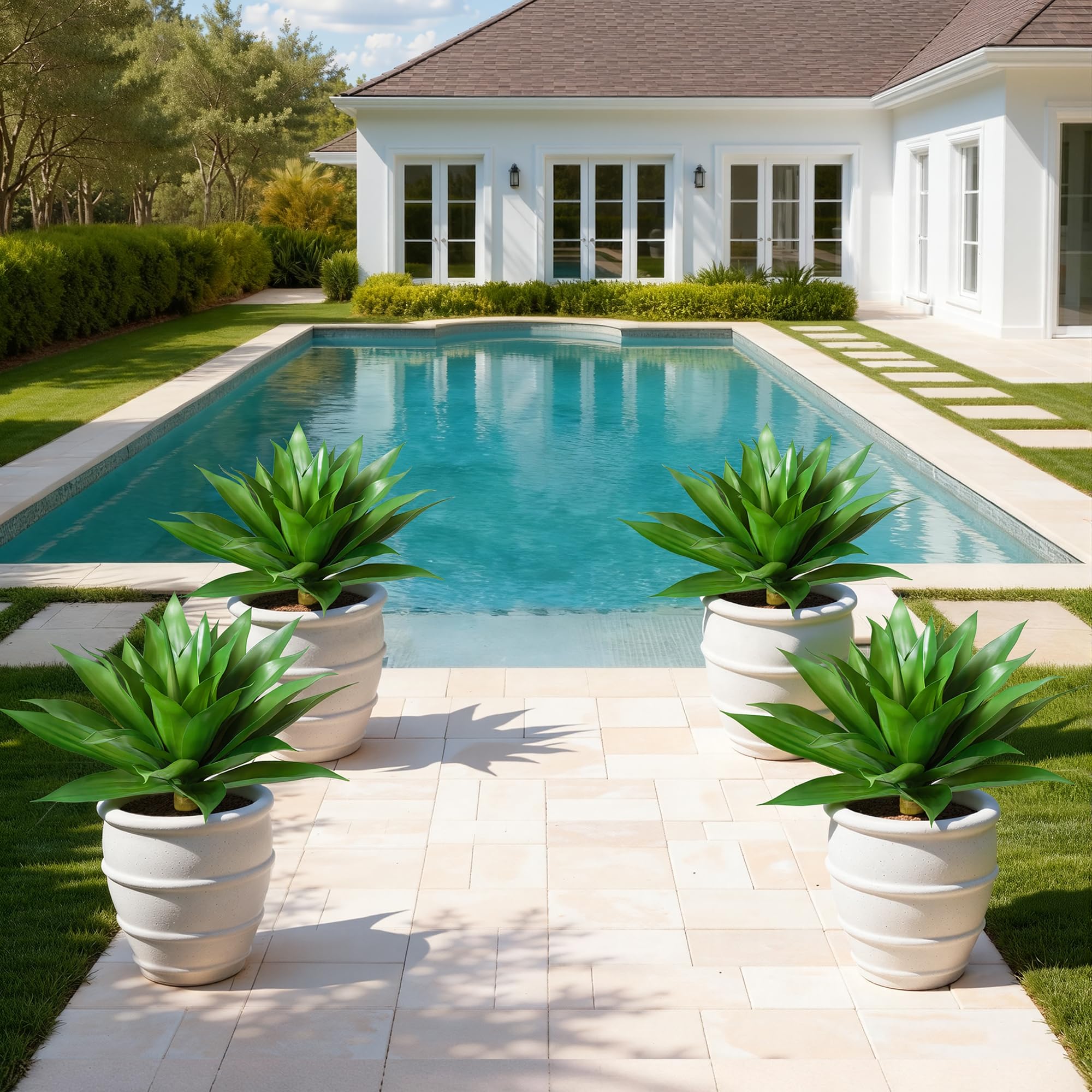 Ivydale agave pair in garden bed providing lasting landscape impact