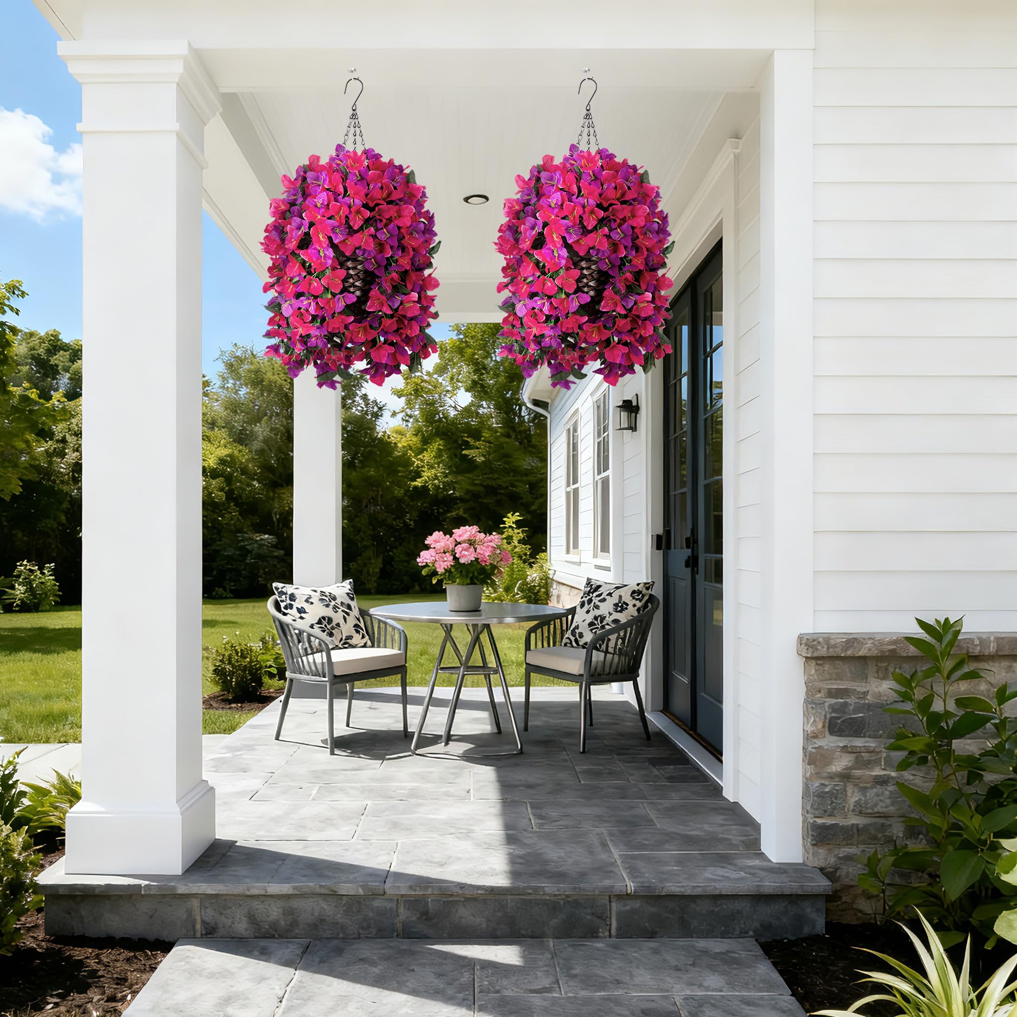 Ivydale bougainvillea hung on porch illustrating outdoor use and welcoming look