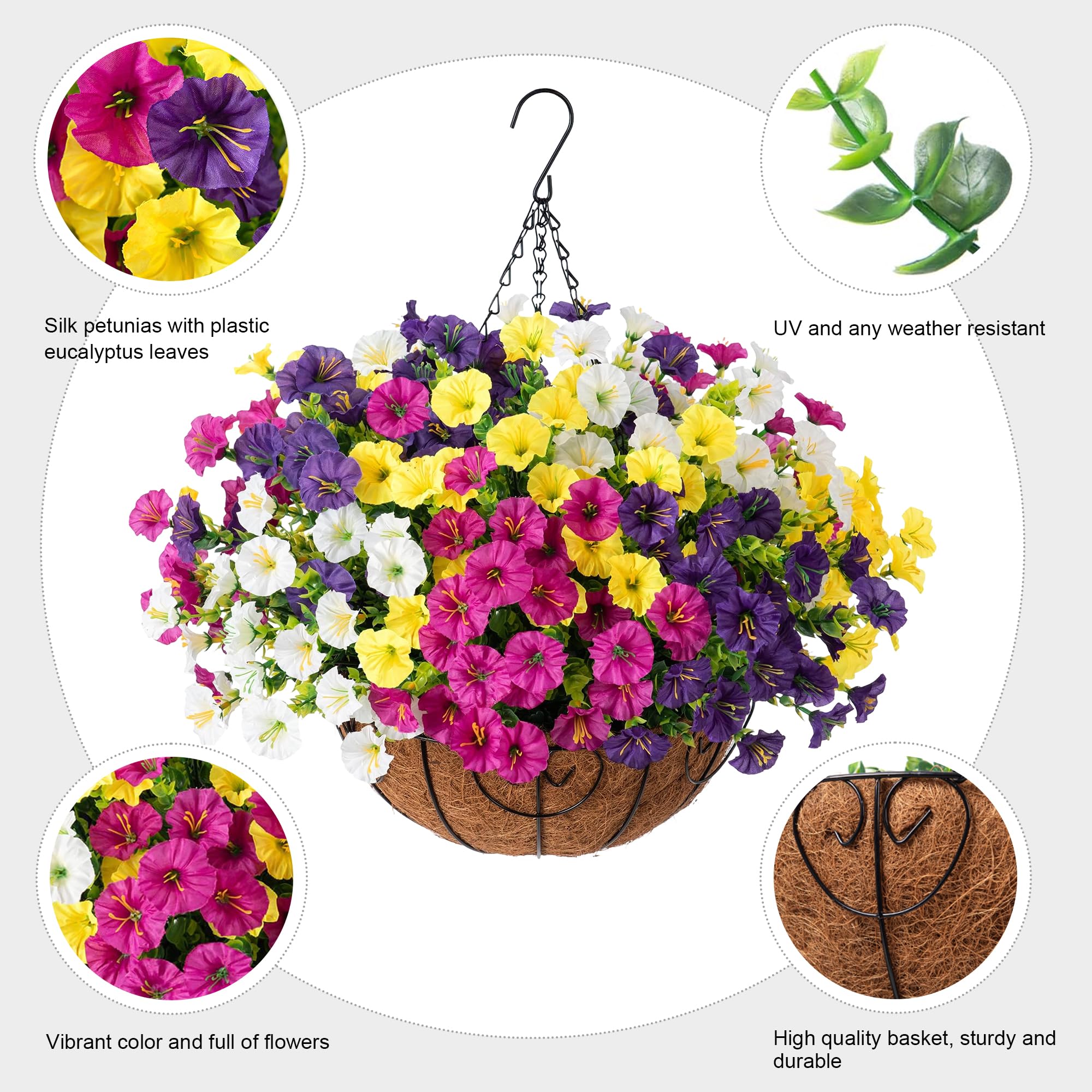 Ivydale hanging basket next to railing showing scale and easy porch fit