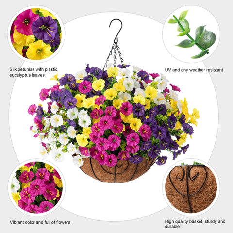 Ivydale hanging basket next to railing showing scale and easy porch fit